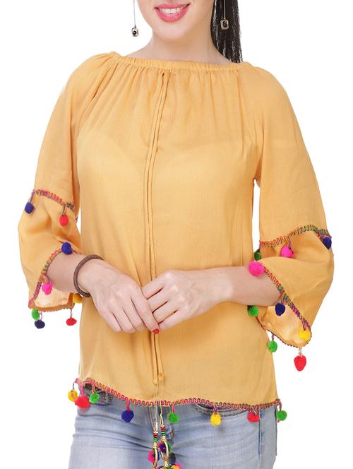 pom pom laced bell sleeved top - 13875448 - Very Small Image - 1