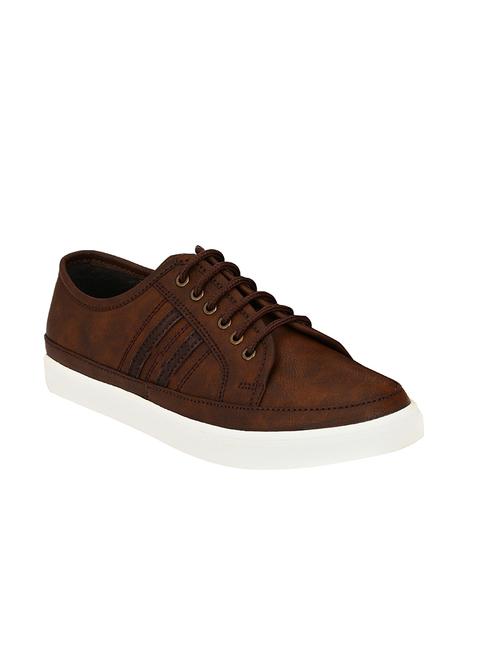 brown leatherette lace up sneaker - 13877120 - Very Small Image - 1