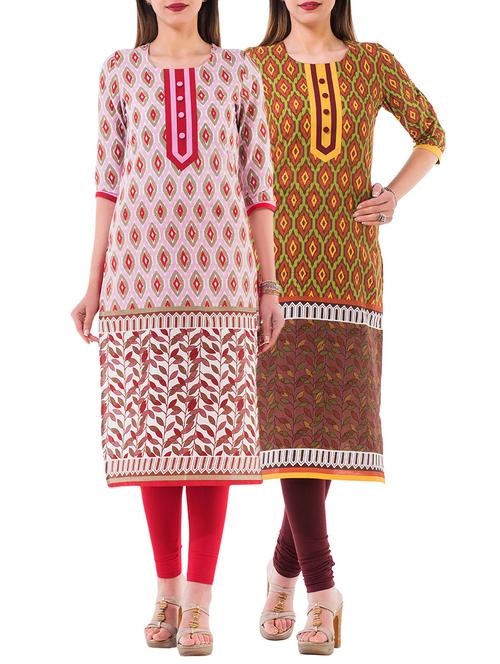 combo (set of 2 ) multi colored cotton kurta - 13877754 - Very Small Image - 1