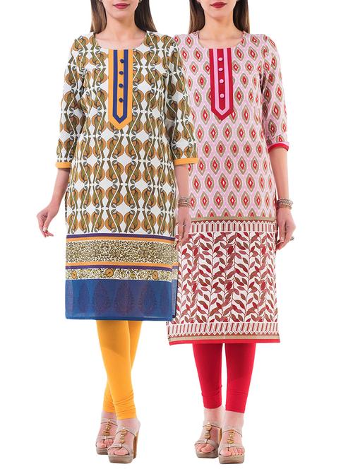 combo (set of 2 ) multi colored cotton kurta - 13877756 - Very Small Image - 1