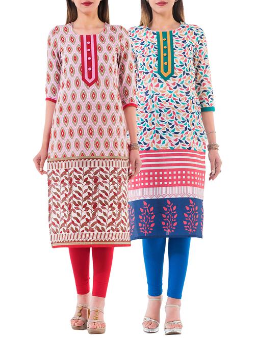 combo (set of 2 ) multi colored cotton kurta - 13877757 - Very Small Image - 1