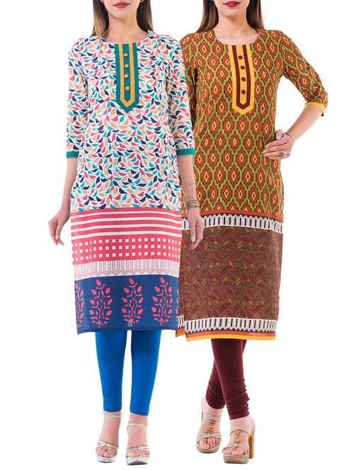 combo (set of 2 ) multi colored cotton kurta - 13877763 - Very Small Image - 1