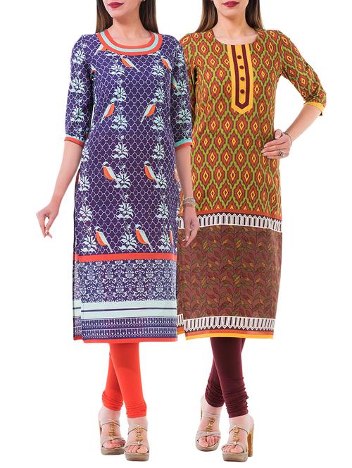 combo (set of 2 ) multi colored cotton kurta - 13877766 - Very Small Image - 1