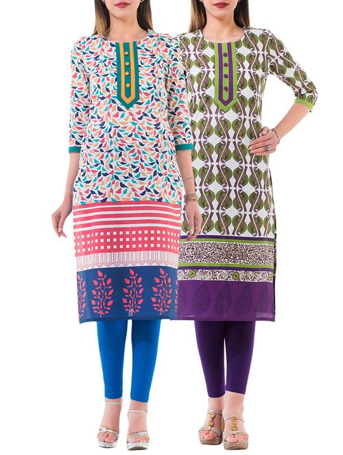 ccombo (set of 2 ) multi colored cotton kurta - 13877768 - Very Small Image - 1