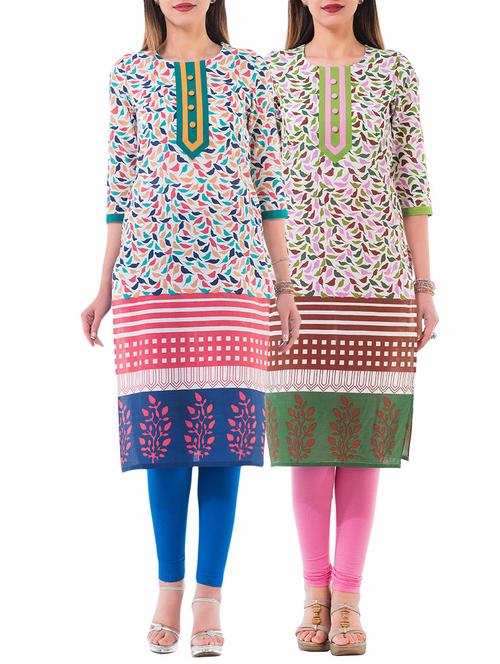 combo (set of 2 ) multi colored cotton kurta - 13877776 - Very Small Image - 1