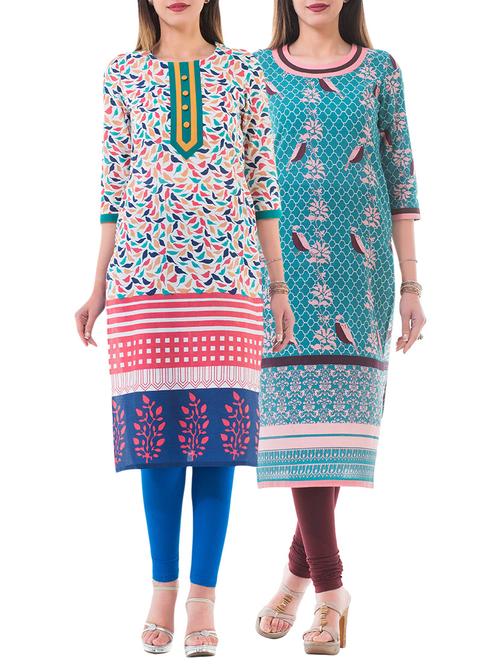 combo (set of 2 ) multi colored cotton kurta - 13877777 - Very Small Image - 1