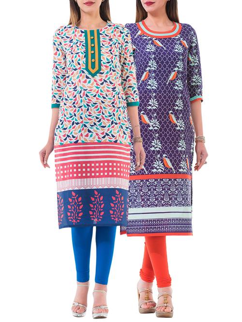 combo (set of 2 ) multi colored cotton kurta - 13877778 - Very Small Image - 1