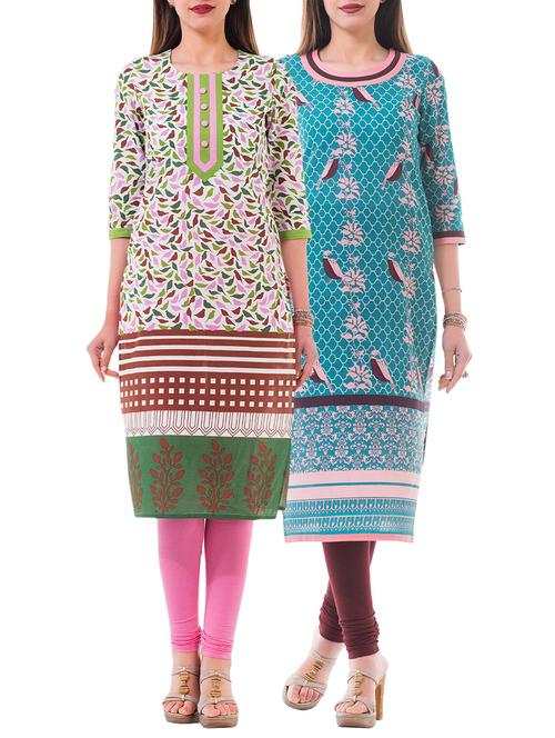 combo (set of 2 ) multi colored cotton kurta - 13877779 - Very Small Image - 1