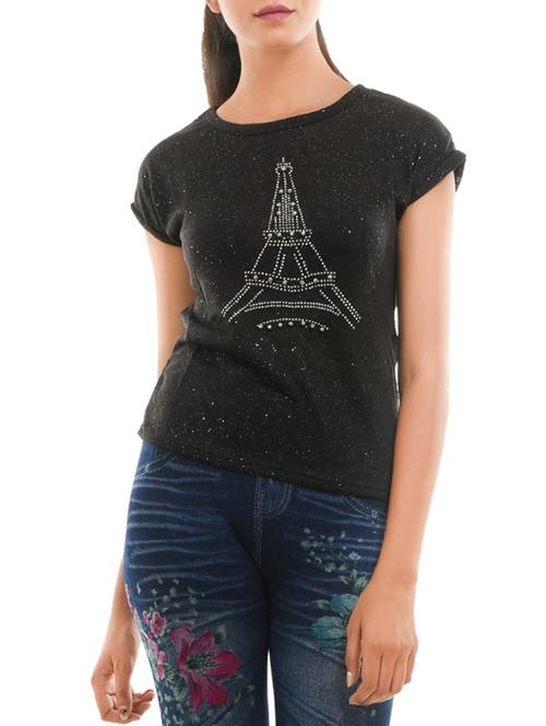 black embellished viscose regular tee - 13879386 - Very Small Image - 1