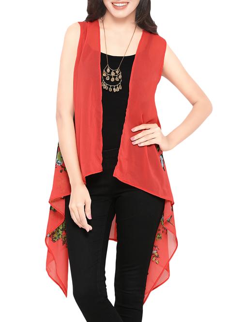orange georgette shrug with high low hem - 13880082 - Very Small Image - 1