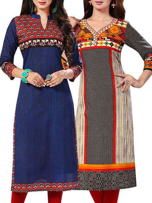 combo (set of 2 ) multi colored cotton unstitched kurta - 13881895 - Very Small Image - 1