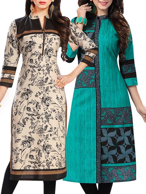 combo (set of 2 ) multi colored cotton unstitched kurta - 13881907 - Very Small Image - 1