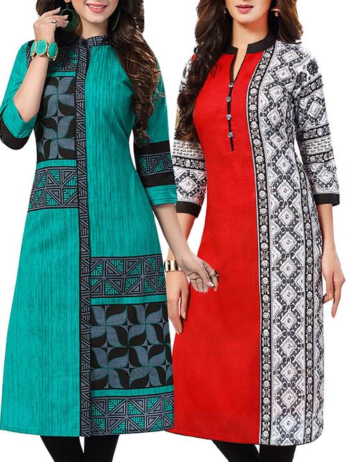 combo (set of 2 ) multi colored cotton unstitched kurta - 13881912 - Very Small Image - 1