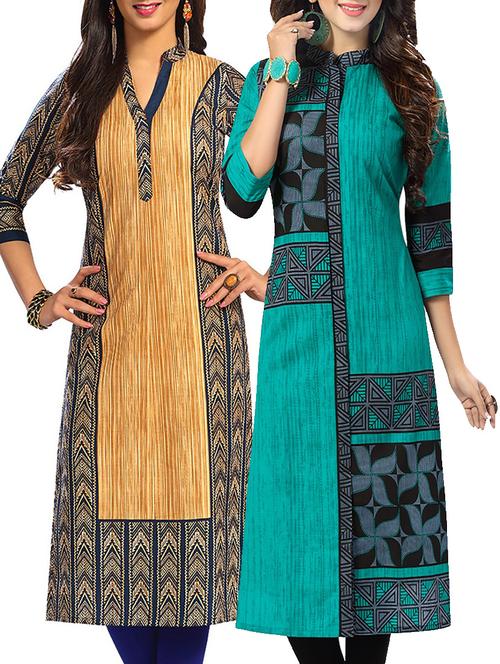 combo (set of 2 ) multi colored cotton unstitched kurta - 13881917 - Very Small Image - 1