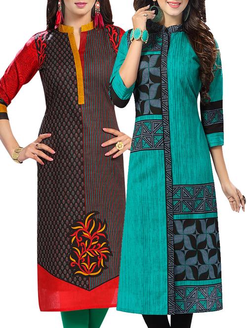 combo (set of 2 ) multi colored cotton unstitched kurta - 13881922 - Very Small Image - 1