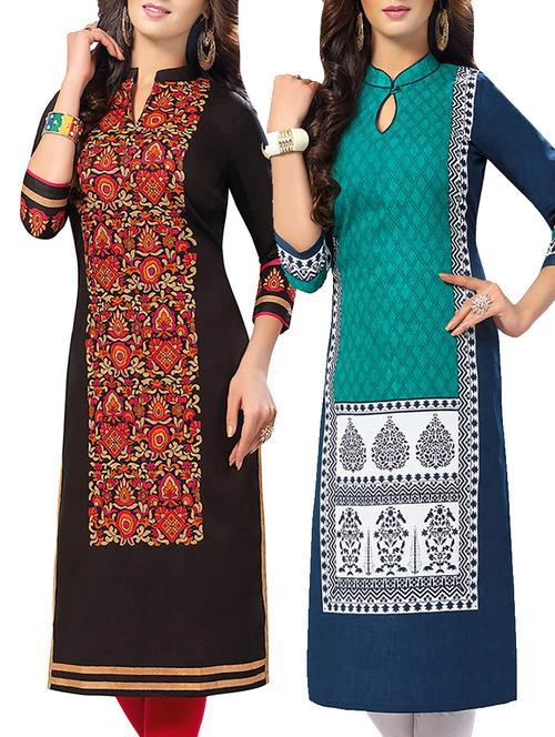 combo (set of 2 ) multi colored cotton unstitched kurta - 13881943 - Very Small Image - 1
