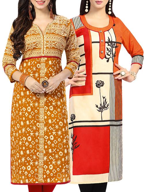 combo (set of 2 ) multi colored cotton unstitched kurta - 13881996 - Very Small Image - 1