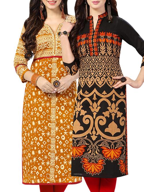 combo (set of 2 ) multi colored cotton unstitched kurta - 13882025 - Very Small Image - 1