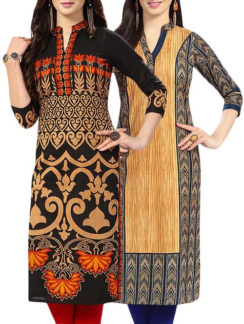 combo (set of 2 ) multi colored cotton unstitched kurta - 13882052 - Very Small Image - 1