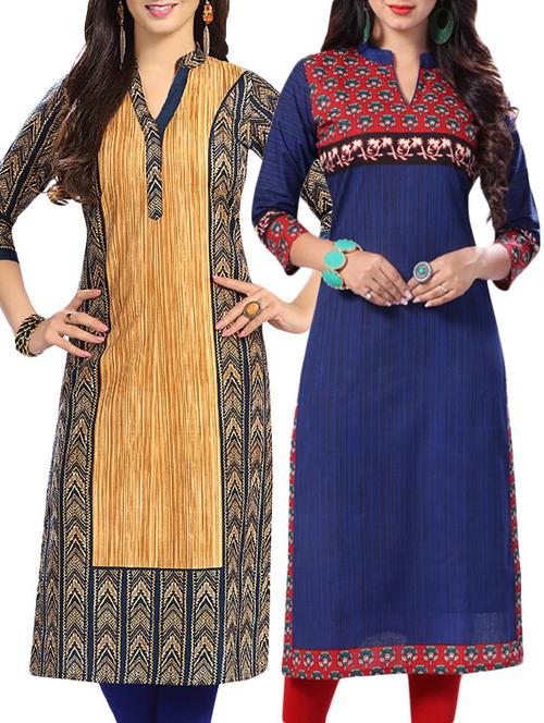 combo (set of 2 ) multi colored cotton unstitched kurta - 13882071 - Very Small Image - 1
