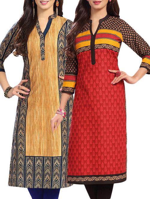 combo (set of 2 ) multi colored cotton unstitched kurta - 13882089 - Very Small Image - 1