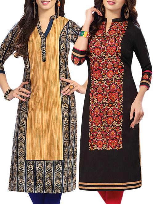 combo (set of 2 ) multi colored cotton unstitched kurta - 13882093 - Very Small Image - 1