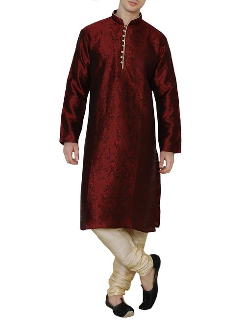 maroon silk blend ethnic wear set - 13882632 - Very Small Image - 1