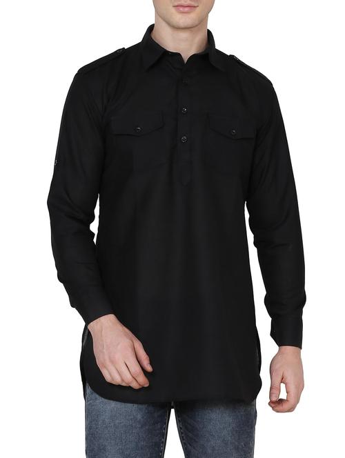 solid black cotton kurta - 13882661 - Very Small Image - 1