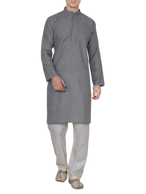grey cotton kurta pyjama set - 13882699 - Very Small Image - 1