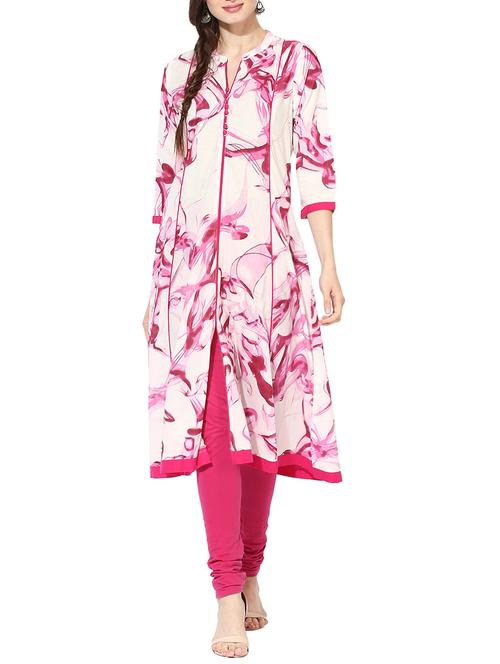 pink rayon printed a-line kurta - 13882970 - Very Small Image - 1