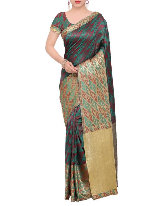 blue art silk woven saree with blouse - 13883556 - Very Small Image - 1