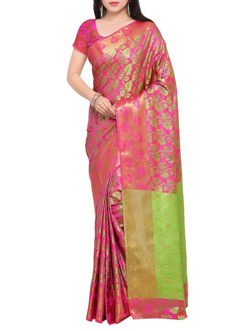 pink art silk woven saree with blouse - 13883560 - Very Small Image - 1