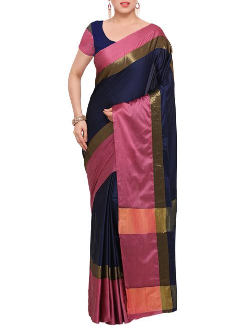 blue art silk bordered saree with blouse - 13883651 - Very Small Image - 1