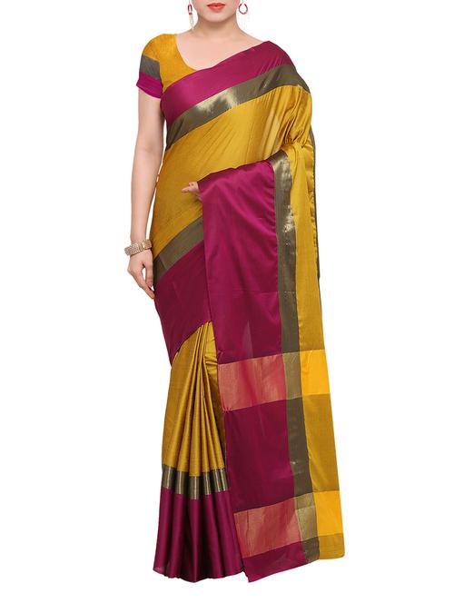 mustard art silk bordered saree with blouse - 13883656 - Very Small Image - 1