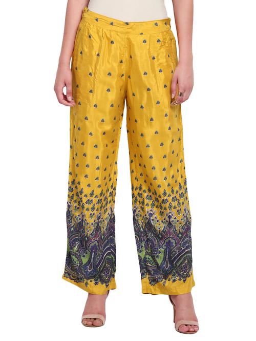 yellow rayon printed palazzo - 13884487 - Very Small Image - 1