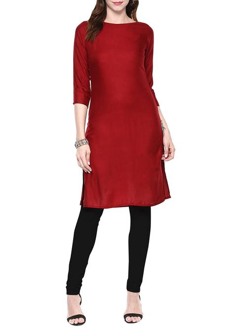 maroon rayon solid straight kurta - 13885094 - Very Small Image - 1
