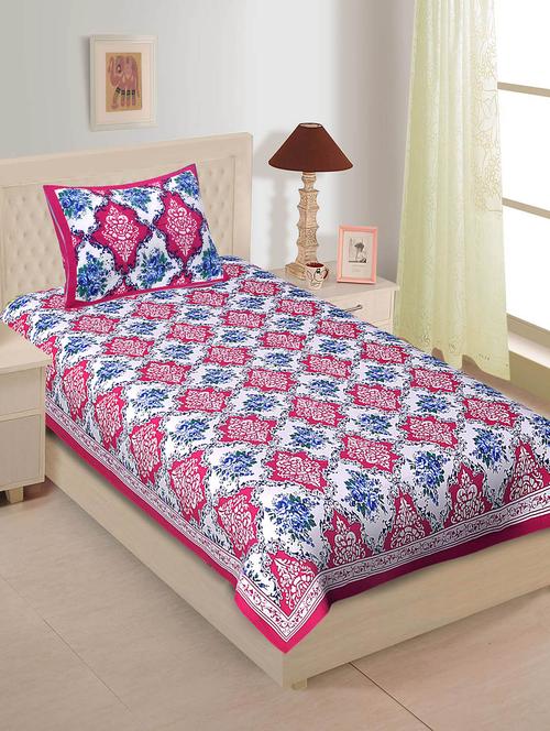 chokor jaipuri cotton single bed sheet with one pillow cover - 13885475 - Very Small Image - 1