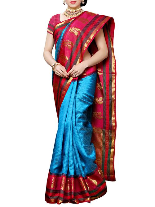 blue kanjivaram silk saree with blouse - 13885495 - Very Small Image - 1