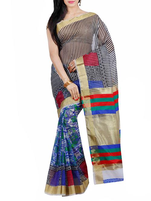 zari border striped tussar saree with blouse - 13885509 - Very Small Image - 1