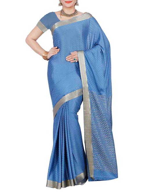 blue crepe woven saree with blouse - 13885543 - Very Small Image - 1