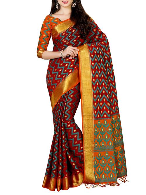 maroon silk woven saree - 13885546 - Very Small Image - 1