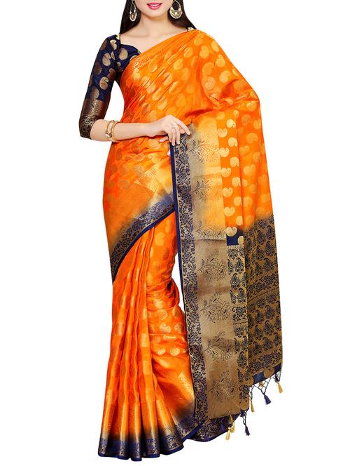 orange kanjivaram silk saree - 13885550 - Very Small Image - 1