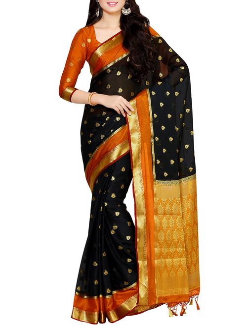 black crepe kanjivaram saree - 13885567 - Very Small Image - 1