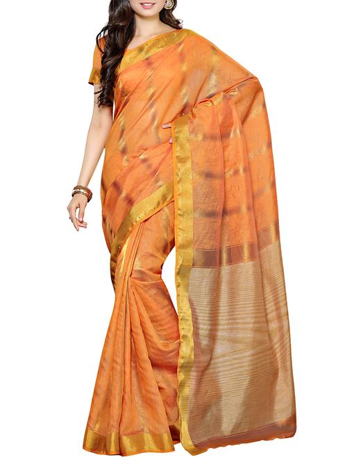 orange silk woven saree - 13885581 - Very Small Image - 1