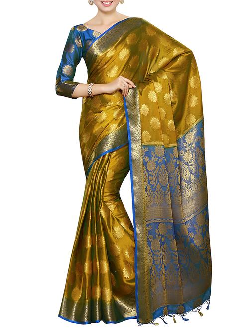 mehendi green kanjivaram saree - 13885584 - Very Small Image - 1
