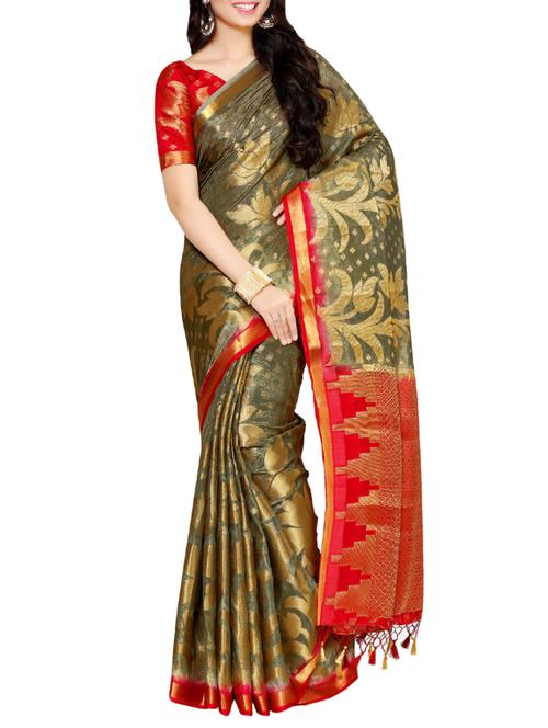grey woven silk saree - 13885608 - Very Small Image - 1