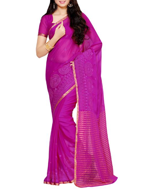striped border thread embroidered saree - 13885617 - Very Small Image - 1