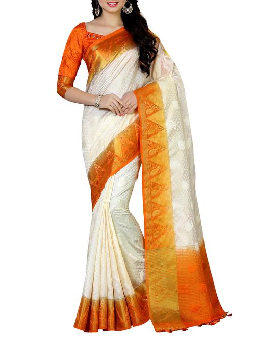 white kanjivaram art silk saree - 13885623 - Very Small Image - 1