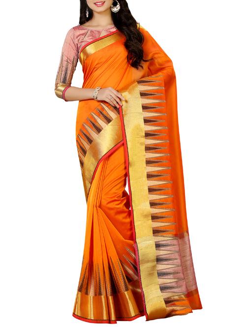 orange cotton silk bordered saree - 13885634 - Very Small Image - 1