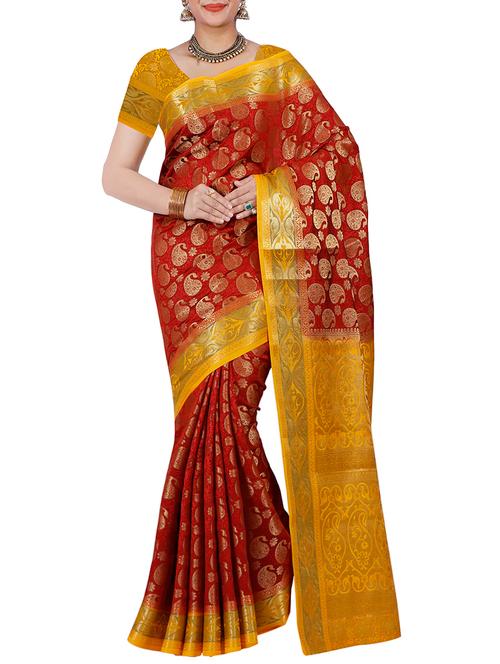 red silk kanjivaram saree with blouse - 13885638 - Very Small Image - 1
